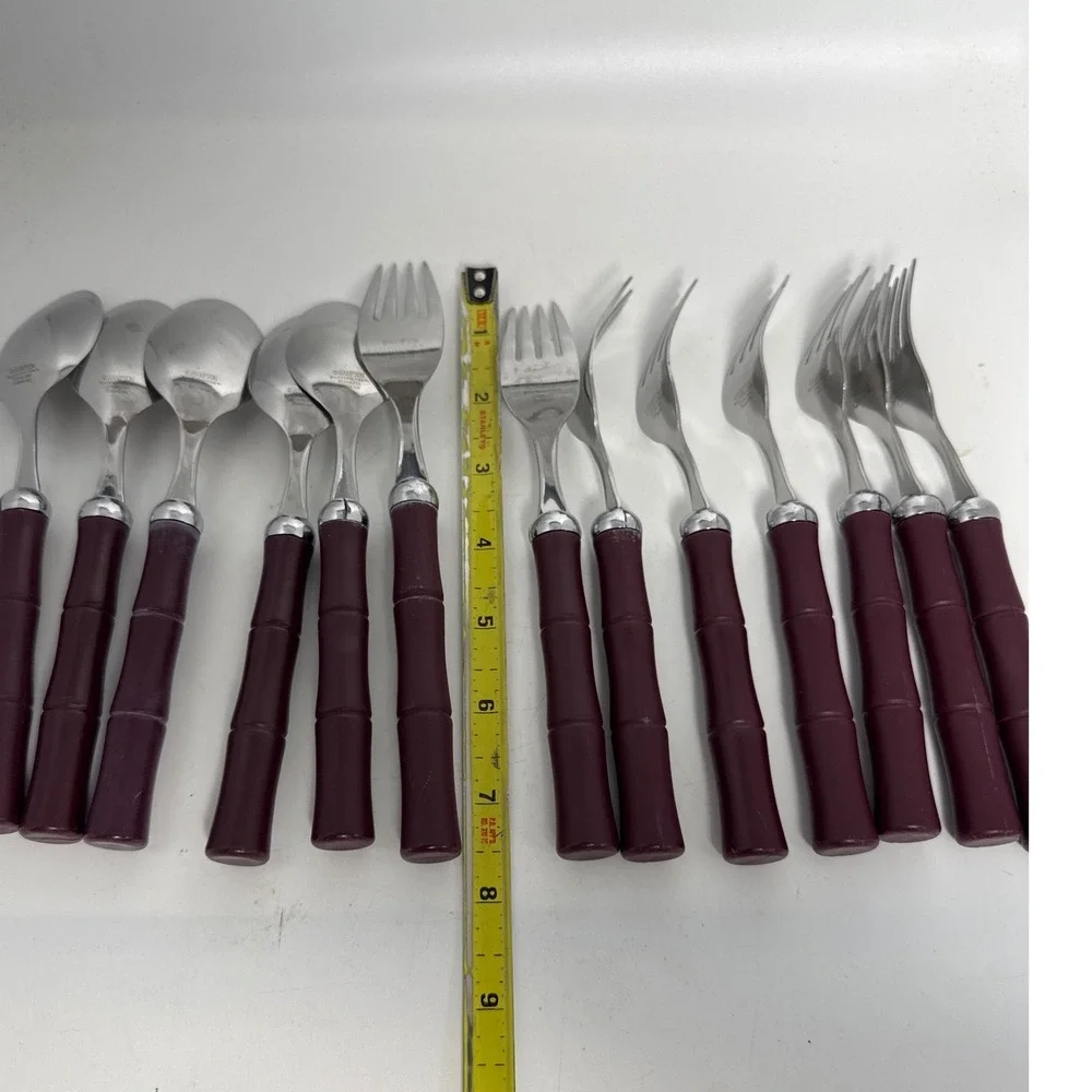 Hampton Silversmiths Flatware 13pc Set Burgundy Faux Bamboo Stainless Steel